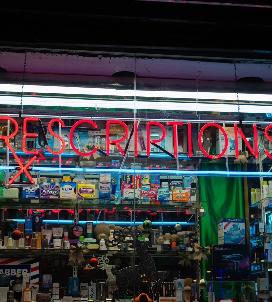 Welcome and information screen in a pharmacy